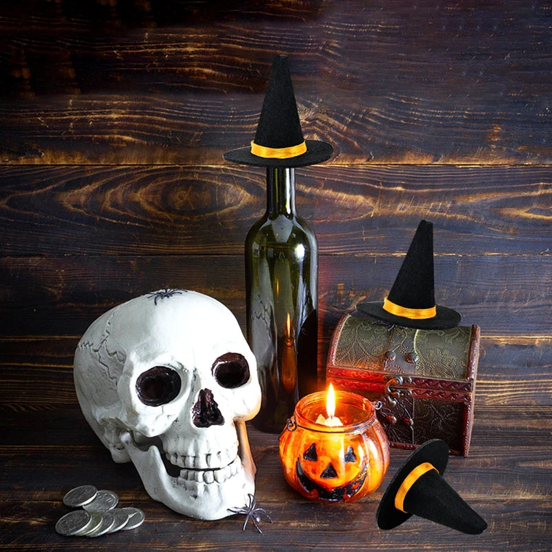 6pcs Halloween Mini Felt Witch Hats Wine Bottle Decor DIY Craft for Halloween Party