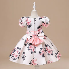 Summer Girls Flower Printed Princess Dresses For Kids