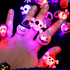 LED Luminous Halloween Rings Creative Pumpkin Ghost Skull Glowing in Dark Finger Rings Toys with Lights