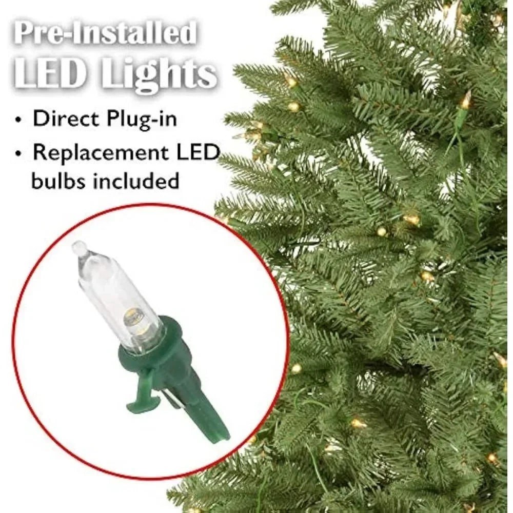 Christmas Tree Premium Hinged Pre-lit Artificial with 750 Warm White Light, Easy Assembly Included Metal Foldable Stand New