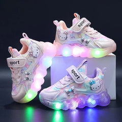 Cute Hello Kitty Casual Shoes for Baby Girl Children Led Light Sneakers Kids Shoes