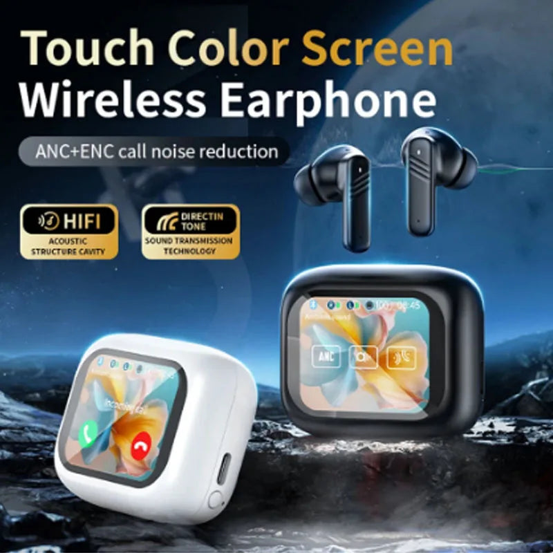 Touch Screen Headphone ANC Bluetooth5.4 Noise Cancelling Earphone Wireless In Ear ENC Earbuds