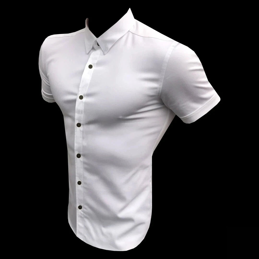 Summer Men's Casual Formal Single-breasted Shirt Fashion Loose Classic Slim Short Sleeve Solid Color Fashionable Shirt