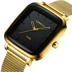 CRRJU Men s Watches Top Brand Luxury Square Golden Quartz