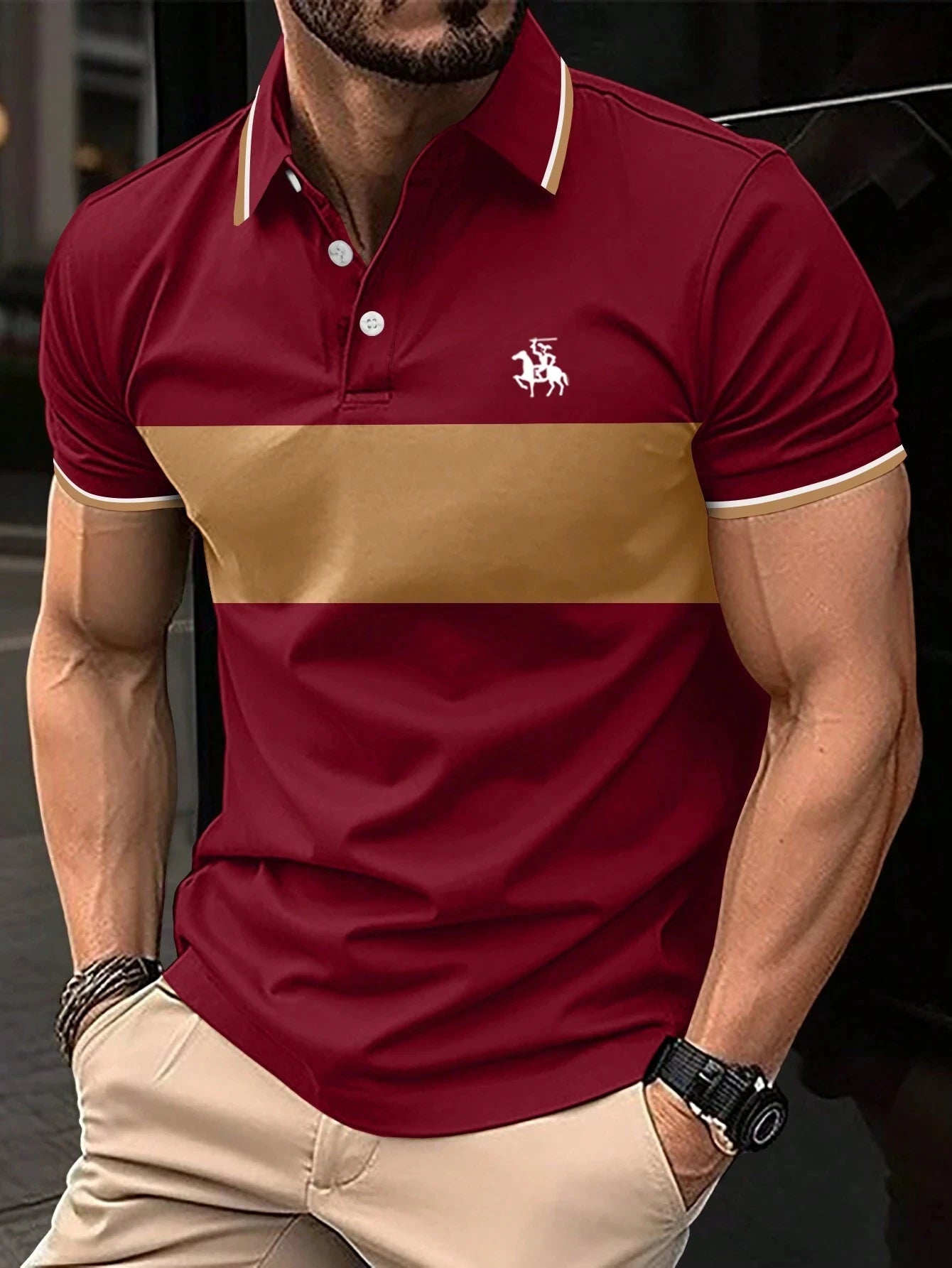 Men's Button Polo Simple Striped Casual Short Sleeved Men's Clothing