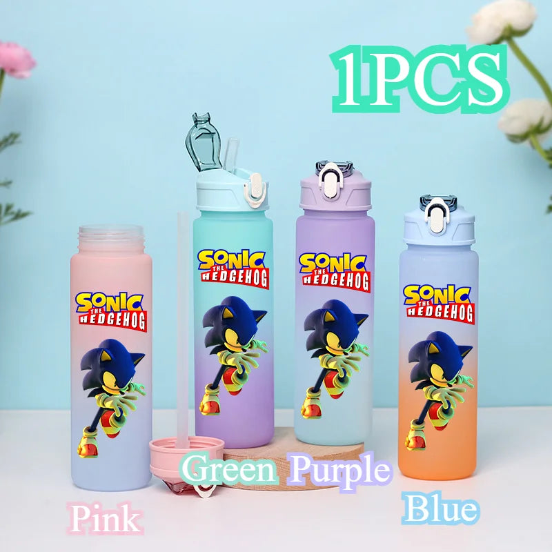 Sonic The Hedgehog 750ml Gradient Color Plastic Straw Cup Portable Outdoor Sports Large Capacity Cartoon Childrens Drinking Cup