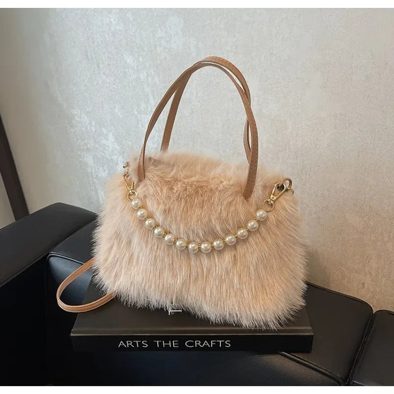 Fashionable Pearl Chain Bag Winter Trendy Single Shoulder Crossbody Bag