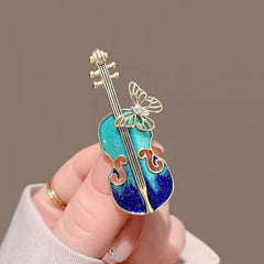 Exquisite Zircon Butterfly Violin Metal Brooch Women's