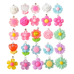 15pcs/lot Mix Cute Resin Flower Charms for Making Earrings Necklace Pendants DIY Handmade Kid's Jewelry Accessories