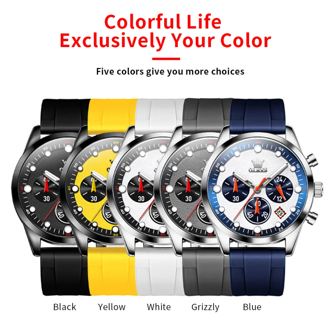 OLEVS 5602 Sport Quartz Watch Gift Silicone Watchband Round-dial Calendar Luminous