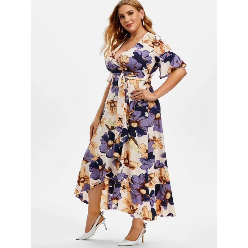 Flower Printed Femme Robe Boho Large Size Women Summer Dress