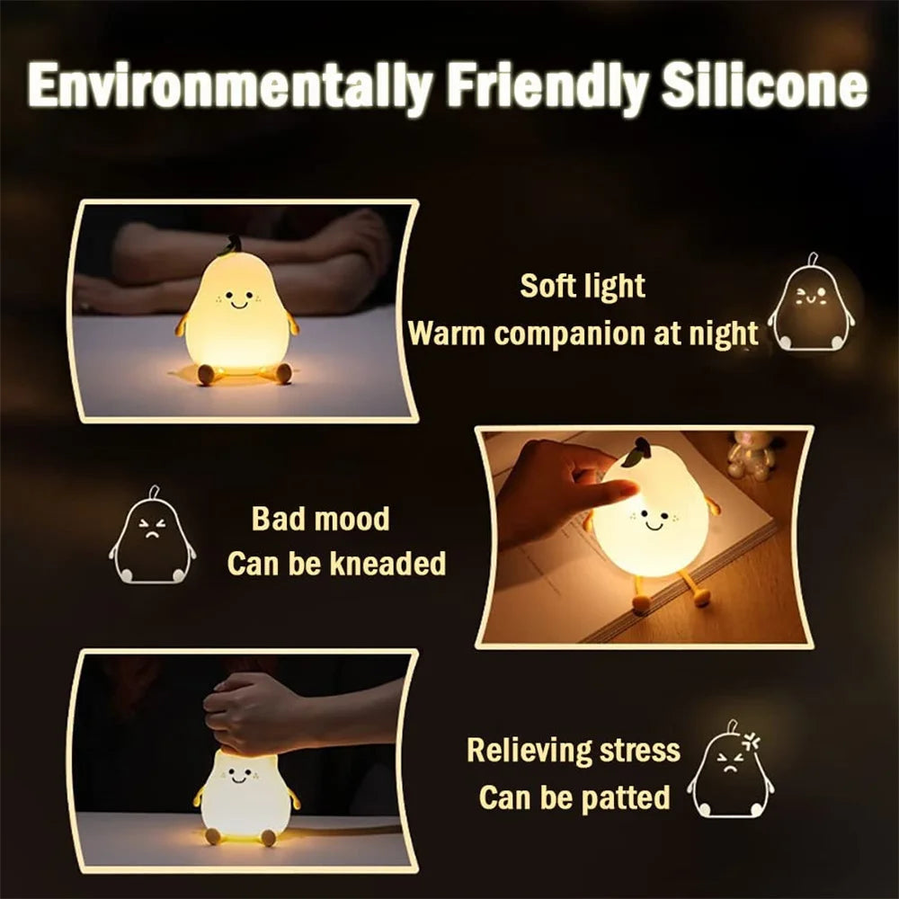 Pear Night Light Touch Portable LED Silicone Lamp