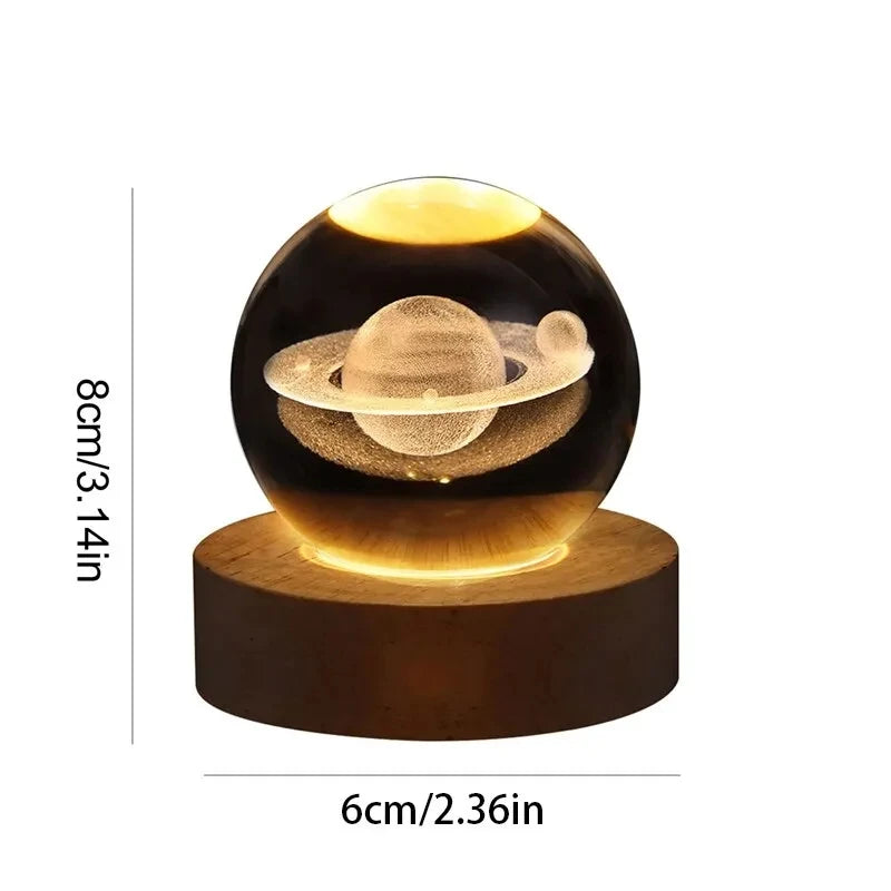 6cm 3D Crystal ball Crystal Planet Night Light Laser Engraved Solar System Globe