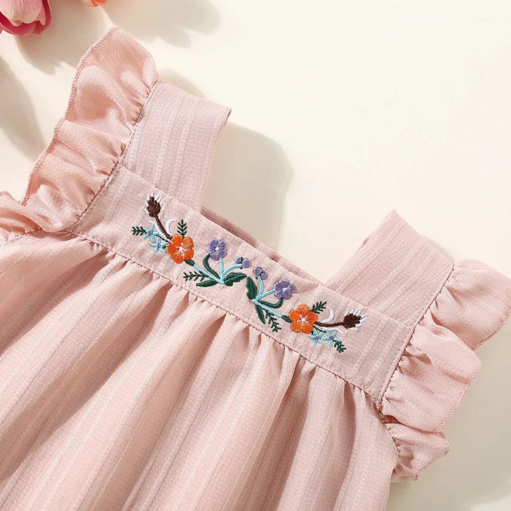 Summer Cotton Flower Embroidered Little Flying Sleeves Baby Girl Dress Cute Lace Beach Girl Princess Dress