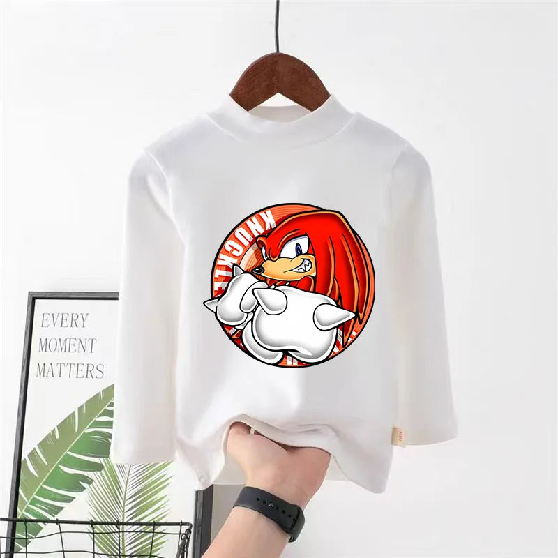 Sonics Print Long Sleevese Pure Color Women T-shirt Top Cotton Casual Cute Cartoon Anime Sweat Absorbent Breathable Shirt Kids