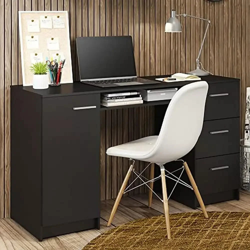 Modern Wood Desk Home Office Workstation with 3 Drawers 1 Door 1 Shelf 54" x 18" 30" H