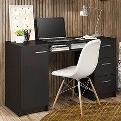 Modern Wood Desk Home Office Workstation with 3 Drawers 1 Door 1 Shelf 54" x 18" 30" H