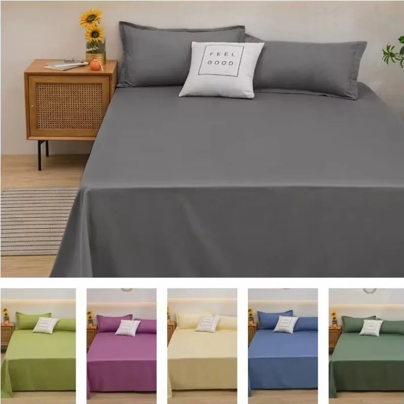 1 pc Bed Flat Sheet for Double Bed Plain Solid Color Top Sheets Single/Queen/King Flat Bedsheets