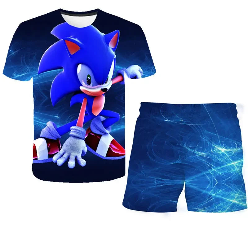 T Shirt suit Summer boys and girls sonic 3d Print Children Short-sleeved T-shirts Pattern suit