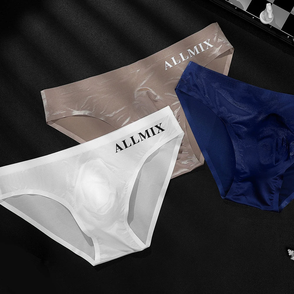 Men Briefs Ball Pouch Triangle Pants Ice Silk Low Waist Men's Panties