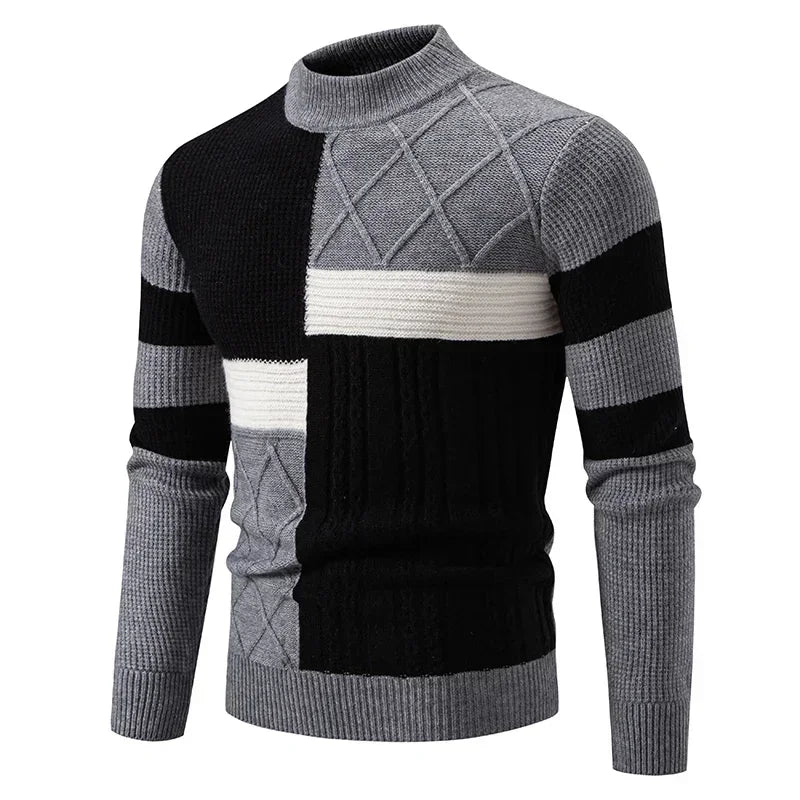 2024 High Quality Men's New Autumn and Winter Casual Warm Color Block Sweater Knit Tops