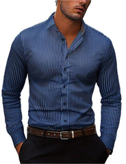 Men's fashion striped pattern shirt, casual breathable lapel button long -sleeved shirt comfortable and soft fabric shirt