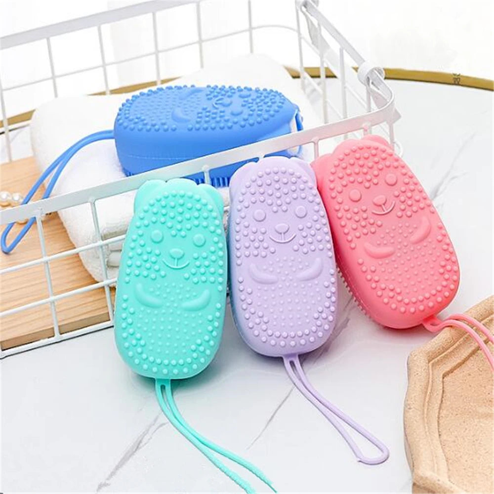 Silicone Body Scrubber Shower Exfoliating Scrub Sponge Bubble Bath Brush Massager Skin Cleaner