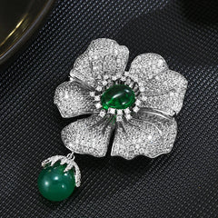 Copper Micro Inlaid Cubic Zirconia Five-Leaf Brooch  Female Accessories