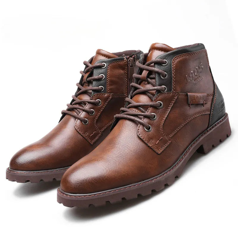 Leather Men Ankle Boots High Top Shoes