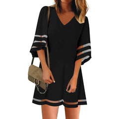 Women's Summer Mini Dress V-neck Three Quarter Sleeve Casual Loose Beach Dresses