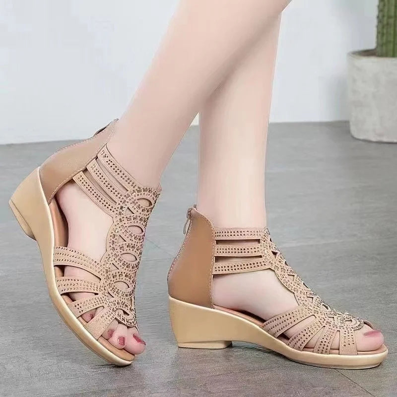 Women‘s Casual Soft Leather Roman Sandals Summer Wedge Slippers Fashion Platform Shoes