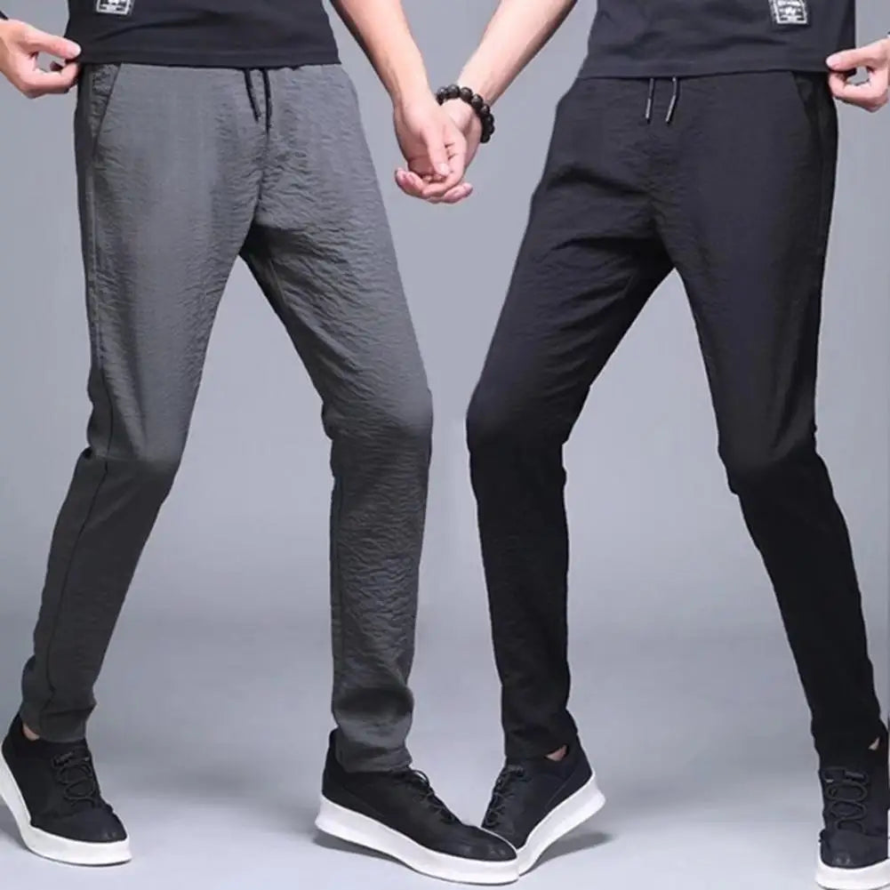 Men Leggings Mid Waists Bottoms All Match Lace-up Straight Sweatpants Jogger Pants