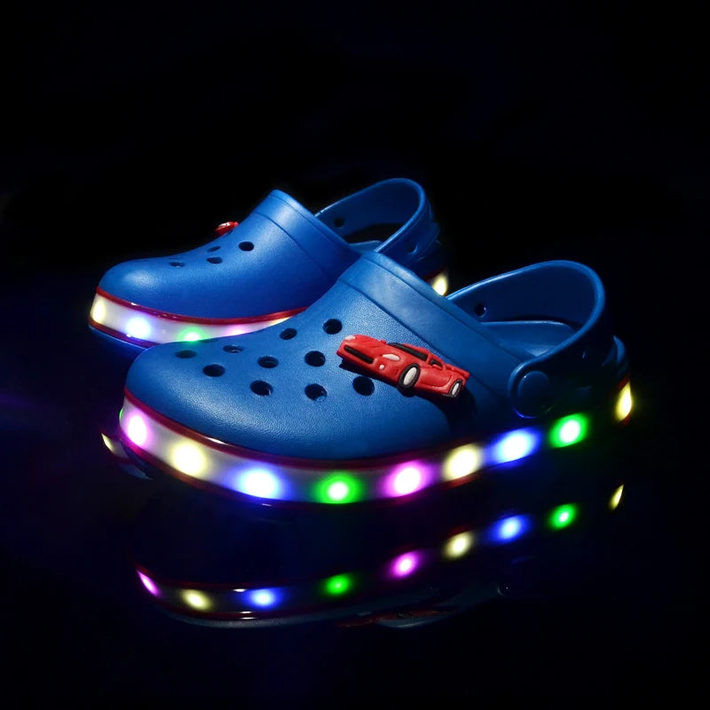 Summer Children Hole Sandals LED Lighted Flashing Light Shoes Boys Girls Beach Sandals