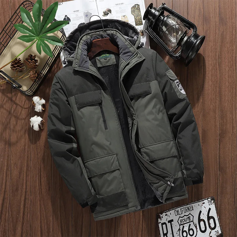 Men Warm Thick Windproof Jacket Brand Winter Parkas Men Quality Multi-pocket Hooded Coat Men's Fashion Waterproof Outwear  M-9XL