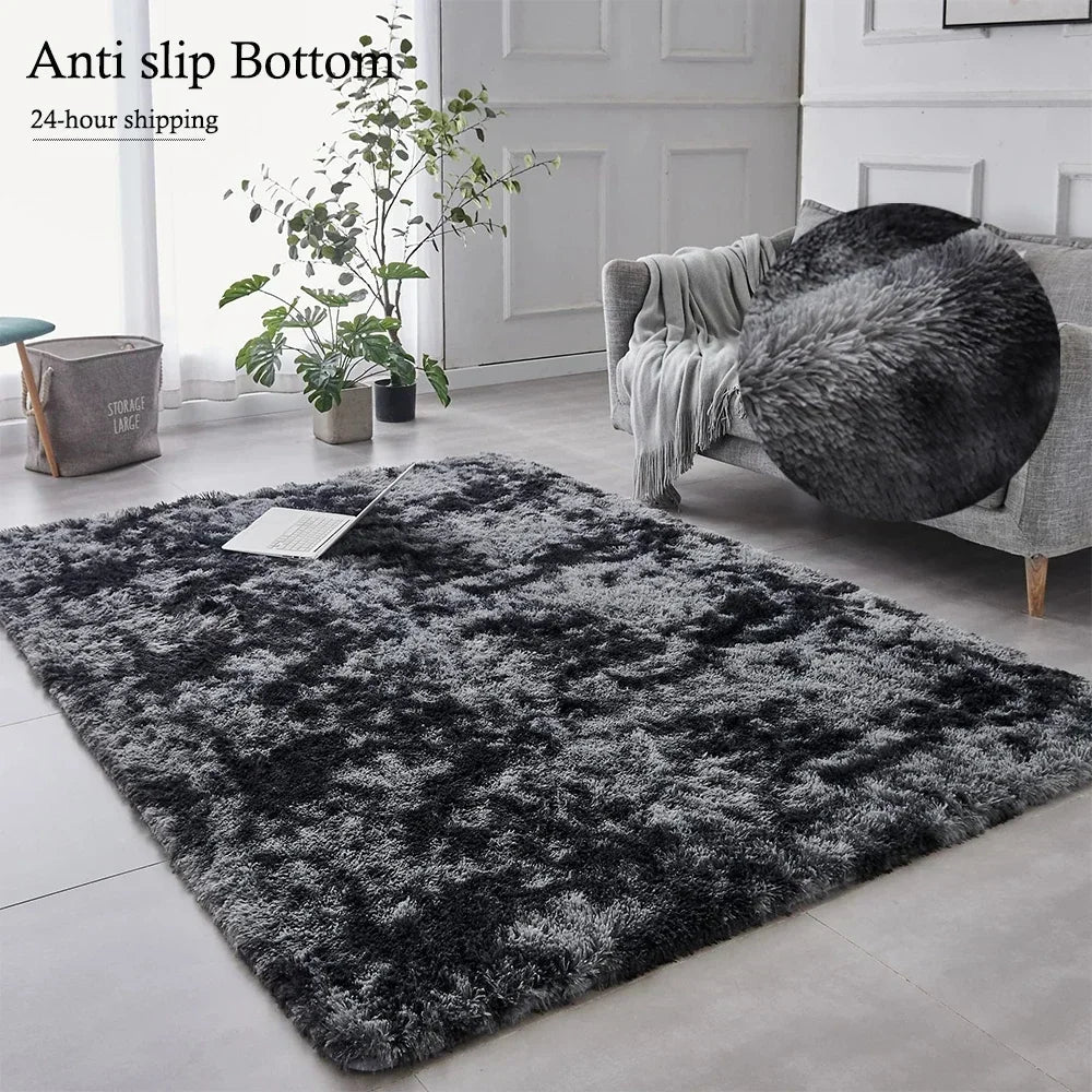 Non-slip Tie-Dyed Fuzzy Shag Plush Soft Shaggy Bedside Rug, Tie-Dyed Living Room Carpet
