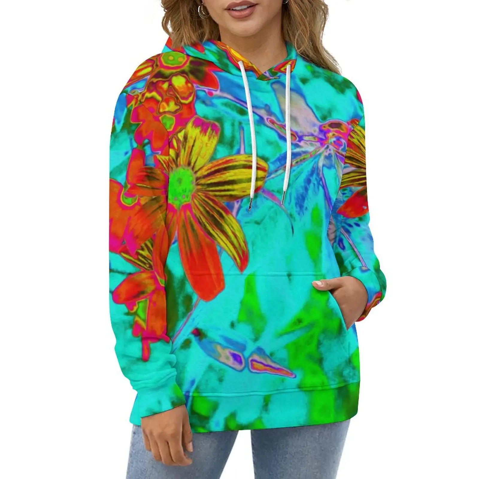 Hawaiian Hibiscus Flower Hoodies Tropical Floral Print Hip Hop Casual Hoodie