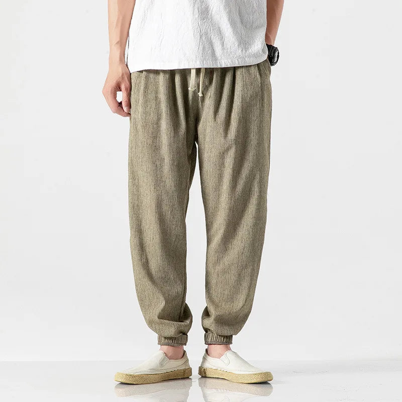 Japanese Slacks Plus Size Chinese Style Bloomers Men's Linen Pants Men's Cotton Linen Pant Learm Pants Leggings