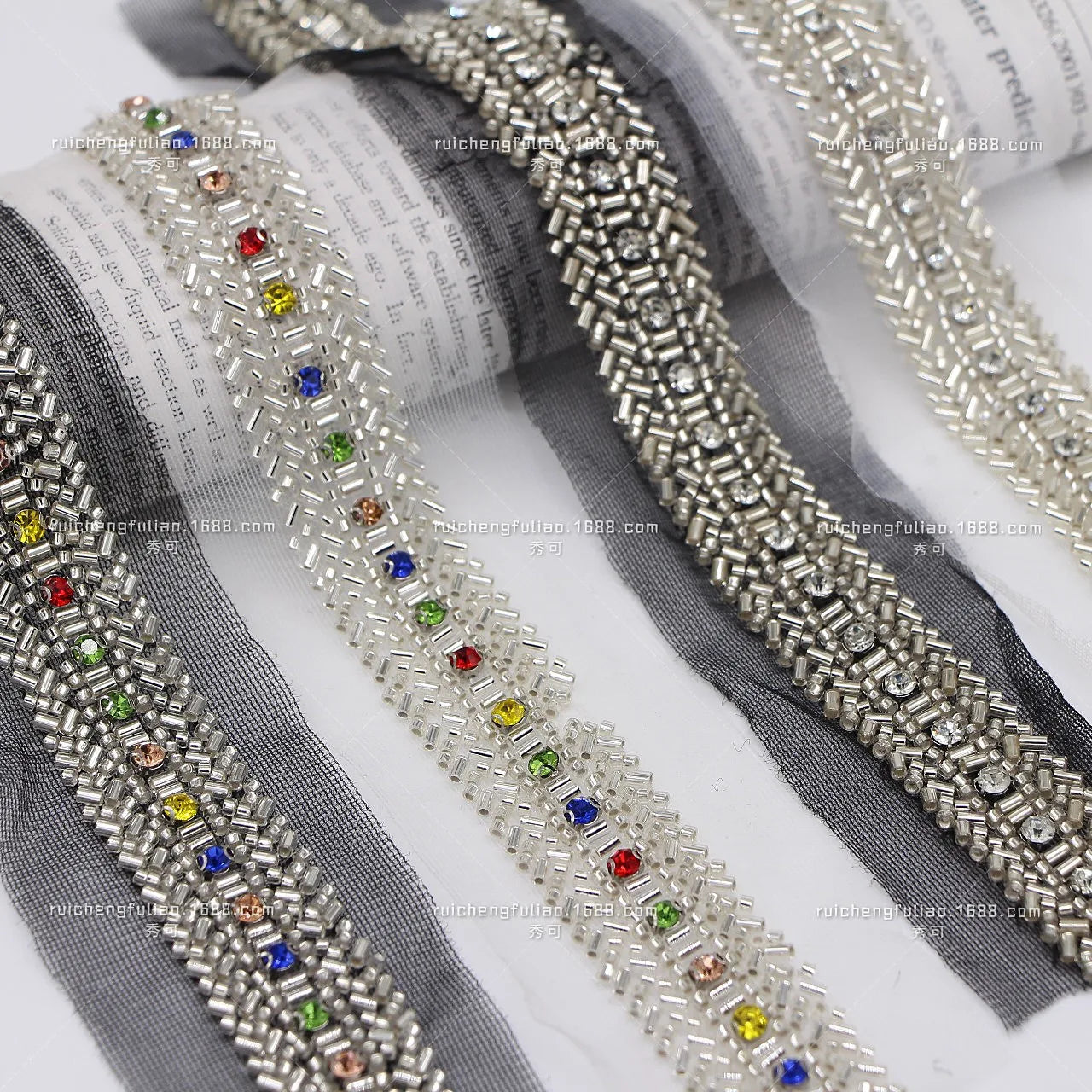 Mesh Diamond-inlaid Handmade Beaded Lace Trim DIY Heavy-duty Lace Headband Cuffs Clothing Women's Clothing Accessories