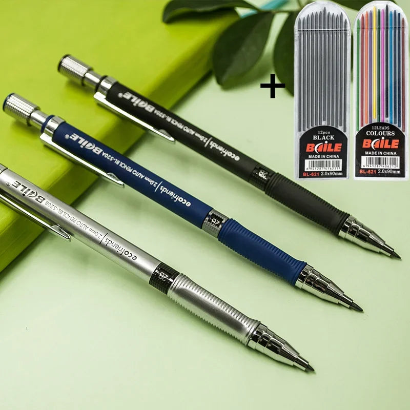 2B Mechanical Pencil Set Color/Black Refill Student Stationery Painting Art Drawing School Supplies