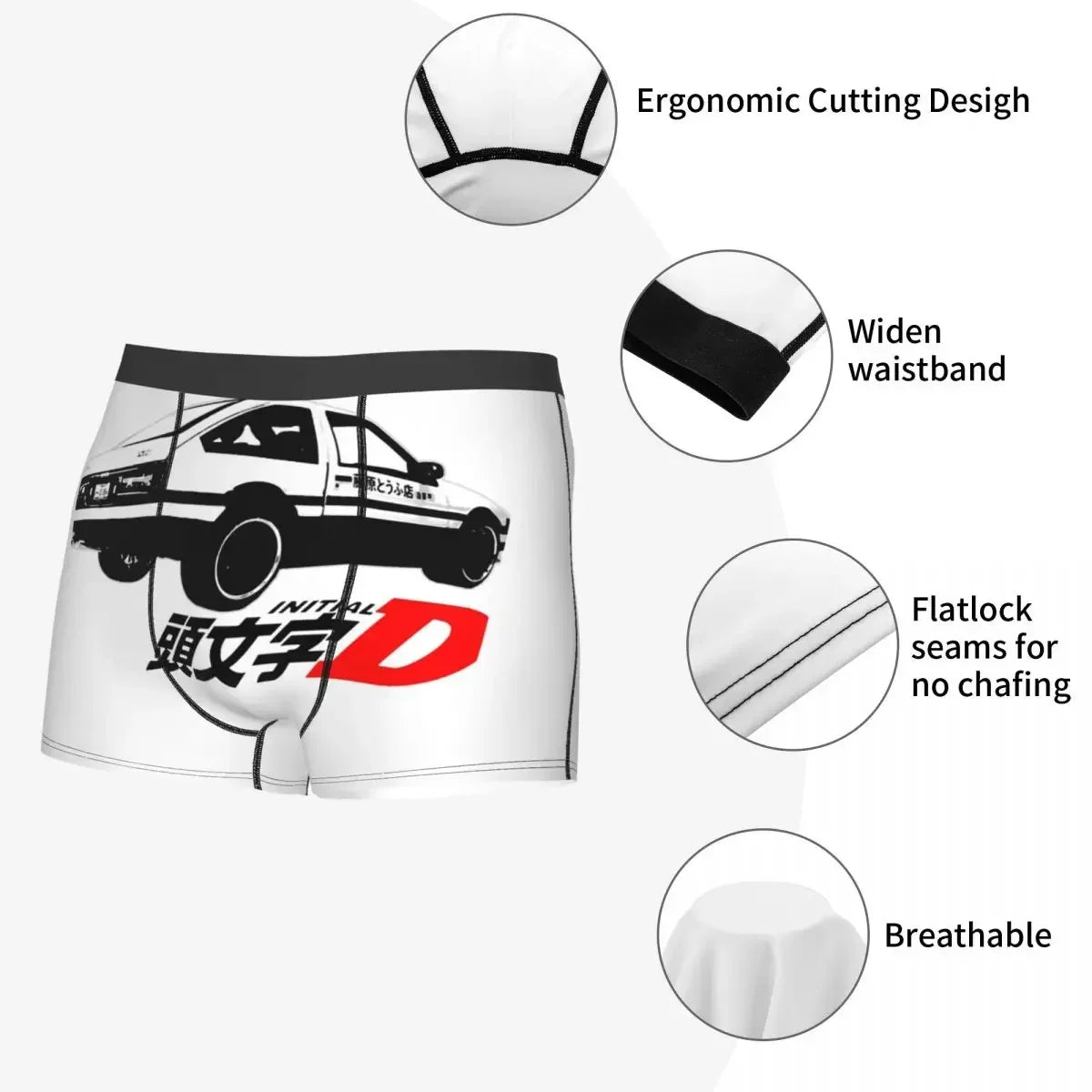 Initial D Man's Boxer Briefs AE86 Highly Breathable Underpants Top Quality Print Shorts