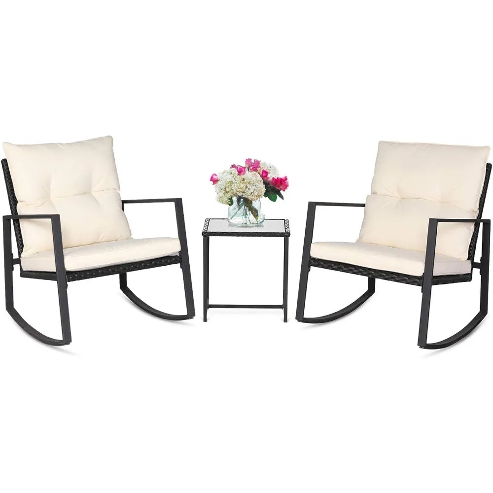 Furniture Porch Chairs Conversation Sets with Glass Coffee Table