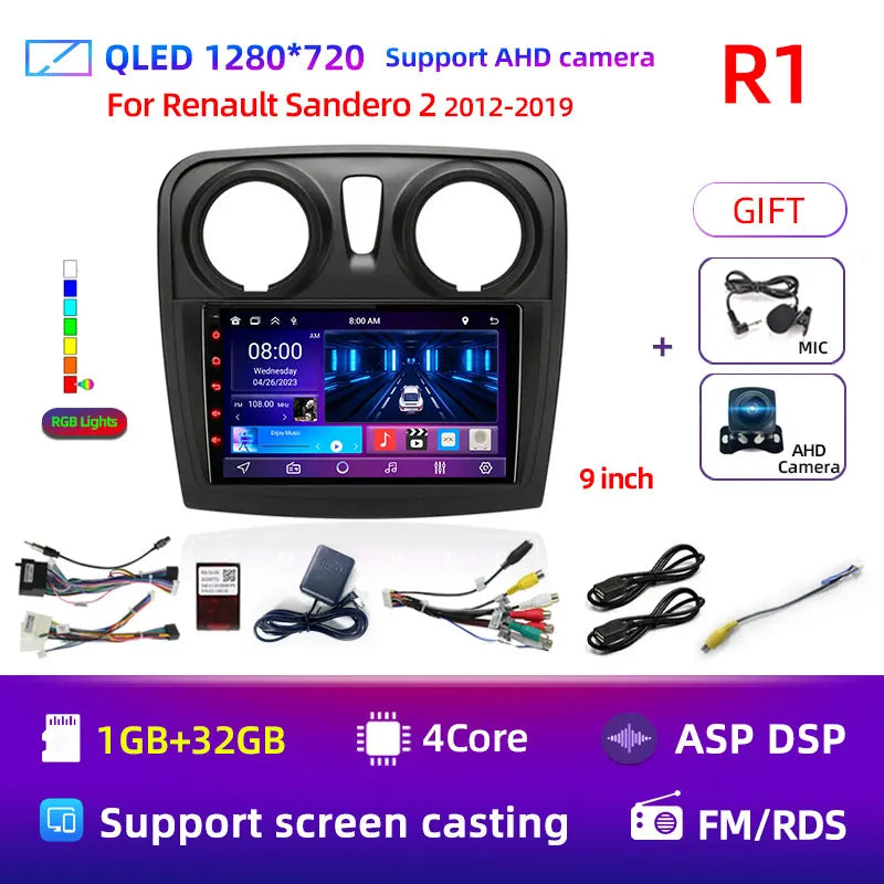 Android 12 Car Radio Multimedia Video Player for Renault Logan 2 Sandero 2 2012 - 2019 2 Din GPS Navigation Stereo DVD carplay