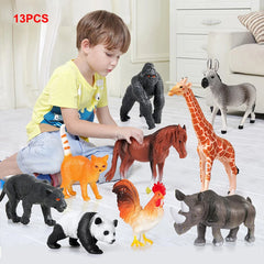 13PCS Wild Animal Model Simulated Elephant Gorilla Tiger Lion Hippo Panda Toy Ornaments Farm Animal Toys with Picture Album