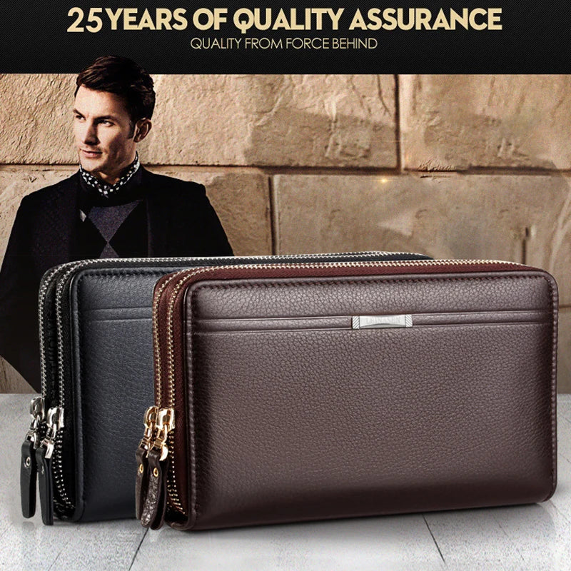 Leather Clutch Bag for Man Long Wallet Fashion Luxury Purse Square Bolsas Card Phone Pouch Hand Porter Bag