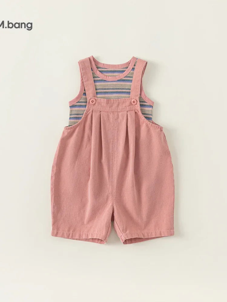 Baby Girl Clothes Suit 2024 Children Summer Clothing New Girls Striped T-shirt Suspenders Boys Two-piece Children Suit