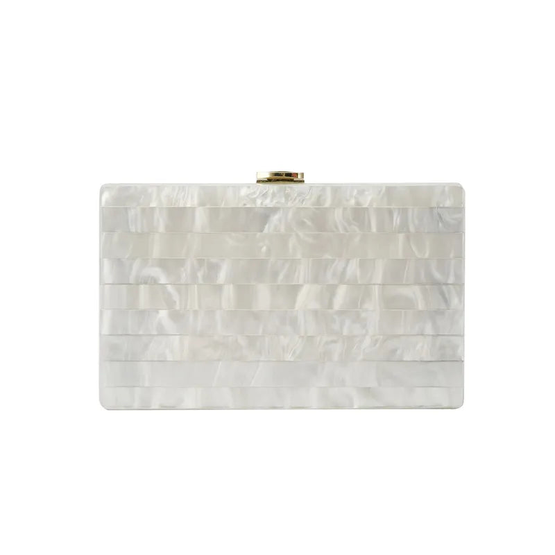 Pearl White Marble Acrylic Clutch Bag Striped Patchwork Luxury Brand Women  Handbags