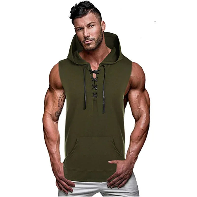 Brand New Men's Tank Top Casual Hooded Solid Lace Vest Sleeveless Vest Men's T-shirt