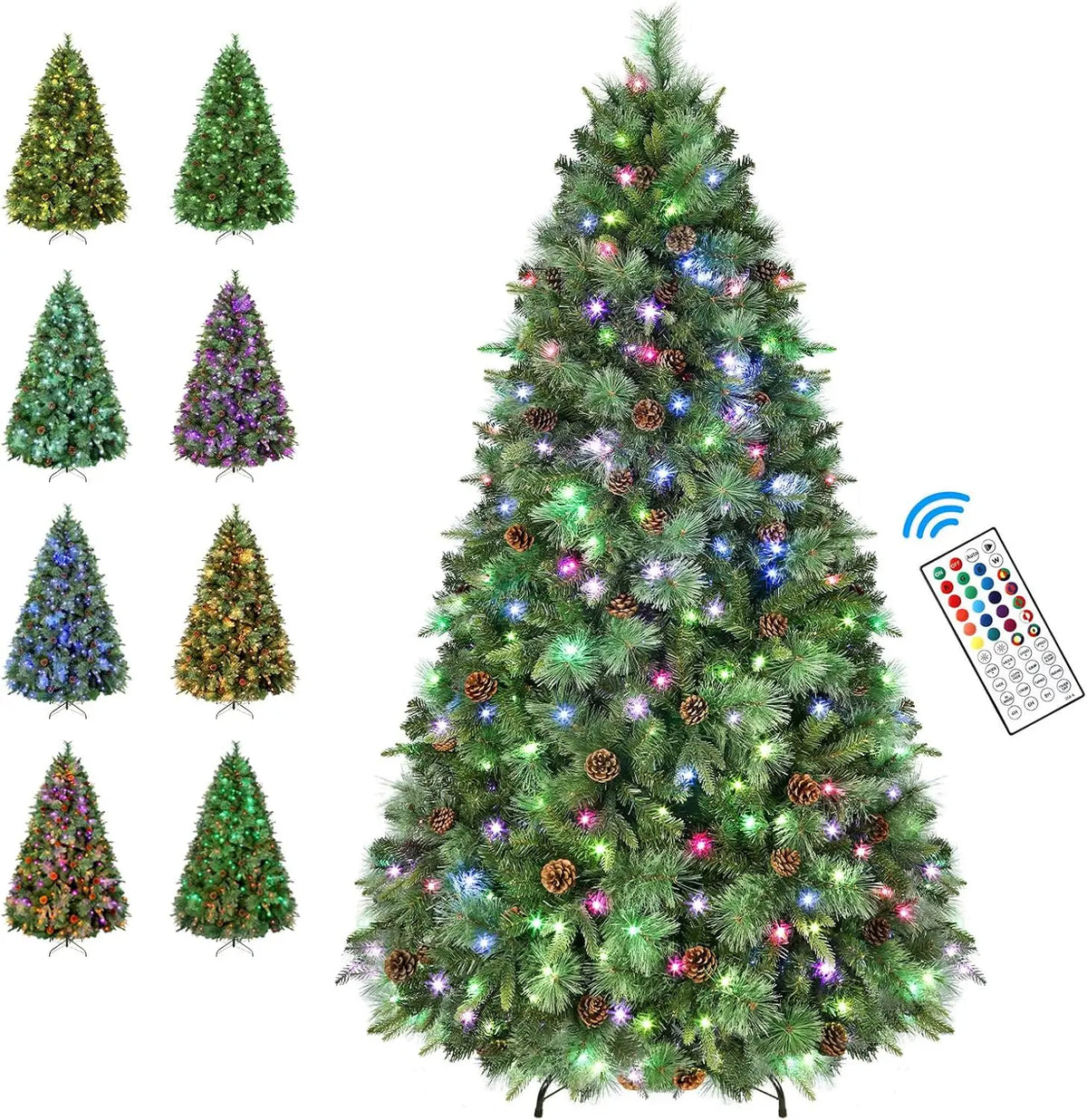 6ft Prelit Artificial Hinged Christmas Tree with Remote Control, Upgraded Version with Pre-Lit 340 Led Color Changing RGB Lights