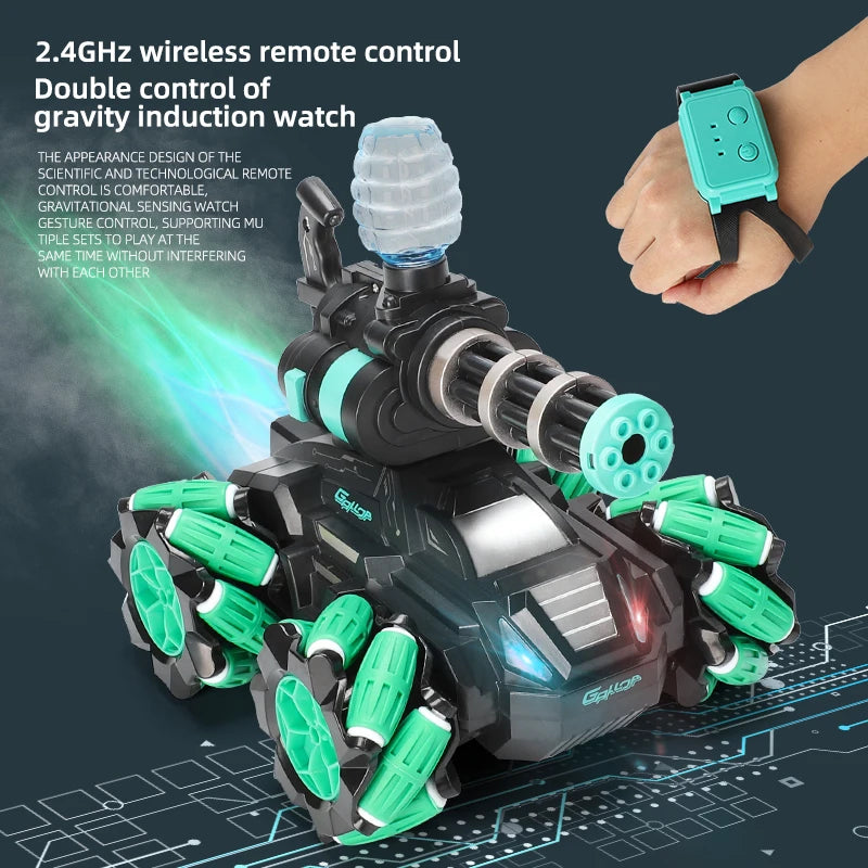 Rc Tanks 2.4G Spray Water Bomb Armored Vehicle High Speed Water Bombs Induction Watch Remote Double Control Toy