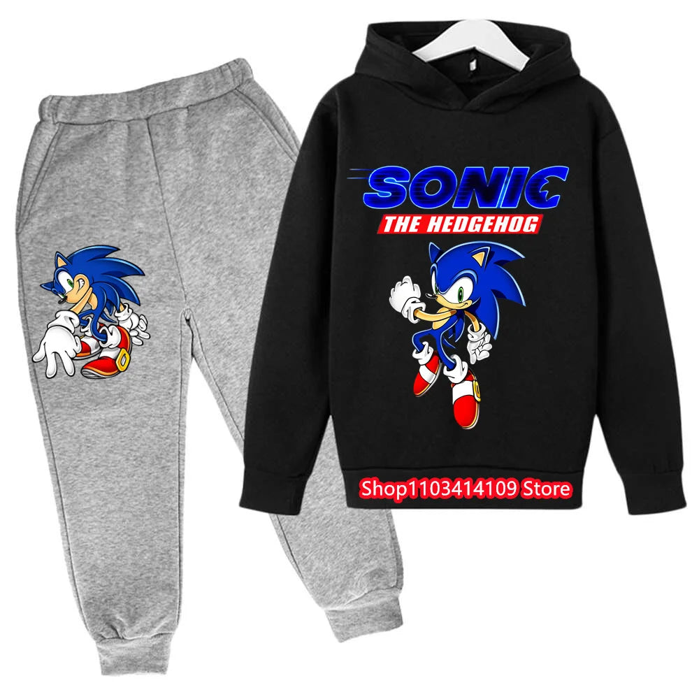 Kids Sonics Hoodies Sets Children Cotton Autumn And Spring Long Sleeve Sweatshirts Trousers 2pcs Costume Outfits